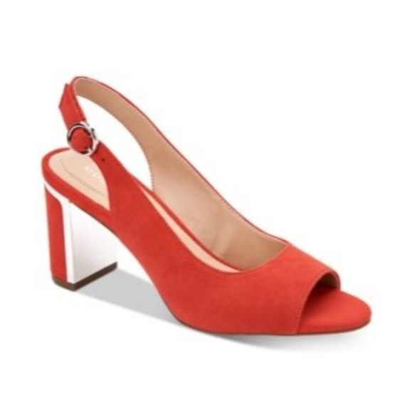 Alfani Womens Leather Upper Open Toe Ankle Strap Classic Pumps, Red, Size 10.5M - Picture 1 of 5